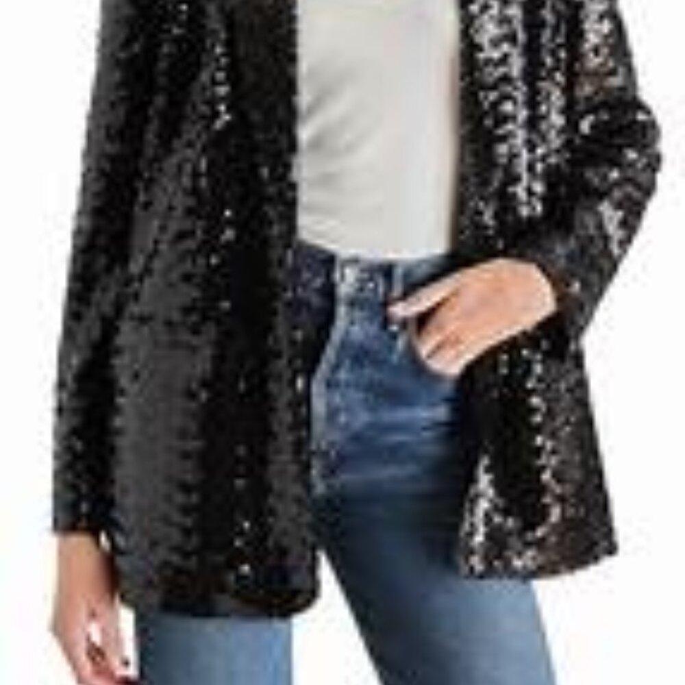 NWT Steve Madden Full black sequin blazer, size Small - Picture 2 of 14